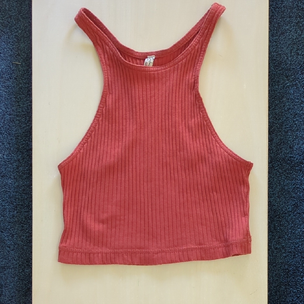 FP Intimately Ribbed Racerback High Neck Crop Top- Size M, Color Burnt Orange